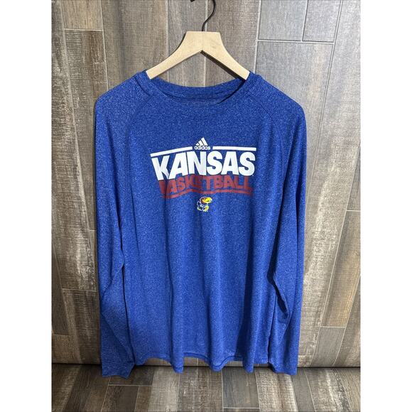 Blue Kansas Jayhawks Adidas Climalite‎ Basketball long sleeve Shirt Size Large - Picture 1 of 7